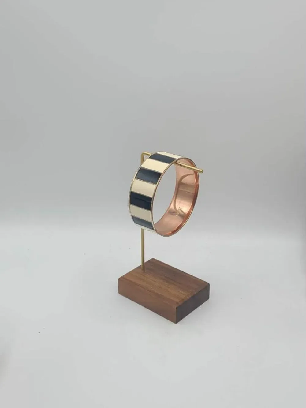 Black White Enamel Rose Gold Tone Bangle Bracelet